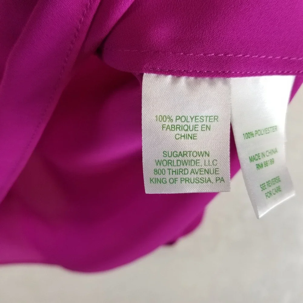 Lilly‎ Pulitzer Magenta Pink Split Neck Puff Sleeve Blouse Womens XS 100% Poly